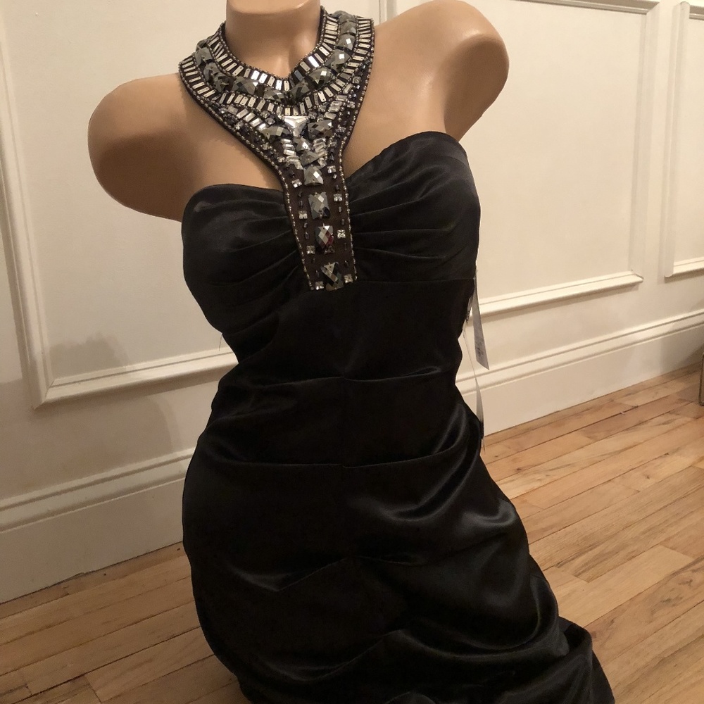 NWT Cache NY black satin evening dress